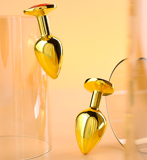 Phích inox cắm hậu môn vàng đính đá tinh tế, dụng cụ BDSM